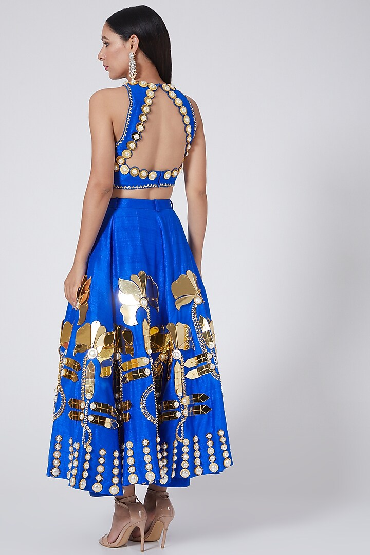 Electric Blue Embellished Bridal Lehenga Set by Papa Don't Preach by Shubhika at Pernia's Pop Up Shop