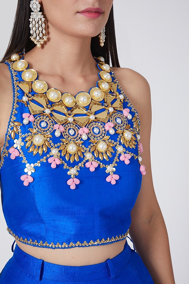 Electric Blue Embellished Bridal Lehenga Set by Papa Don't Preach by Shubhika at Pernia's Pop Up Shop