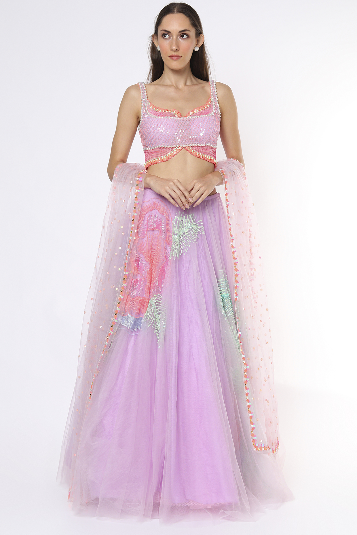 Lilac Embellished Lehenga Set by Papa Don't Preach by Shubhika