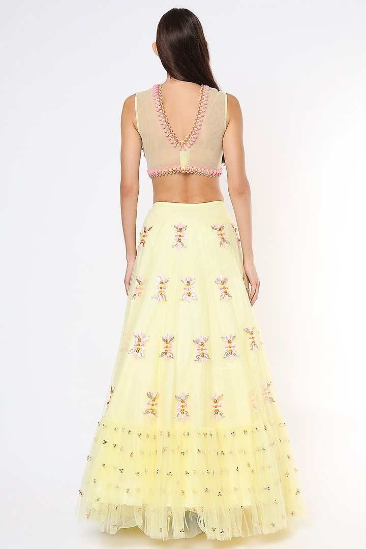 Yellow Tulle Bridal Lehenga Set by Papa Don't Preach by Shubhika at Pernia's Pop Up Shop