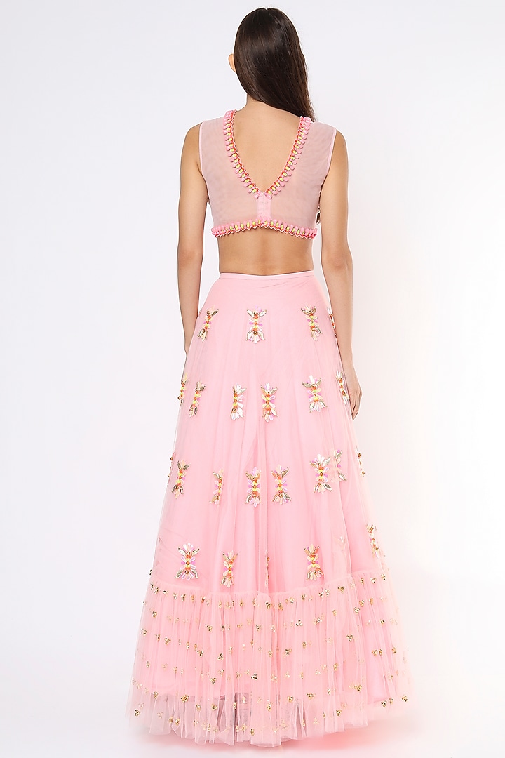 Pink Tulle Bridal Lehenga Set by Papa Don't Preach by Shubhika at Pernia's Pop Up Shop