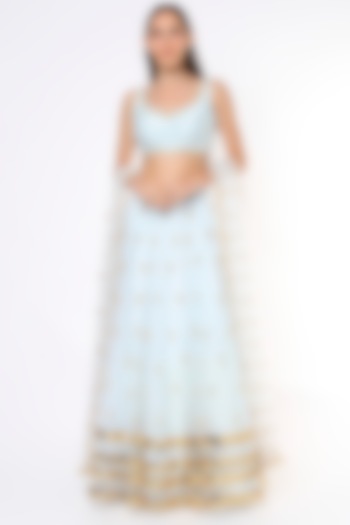 Powder Blue Embellished Wedding Lehenga Set by Papa Don't Preach by Shubhika at Pernia's Pop Up Shop