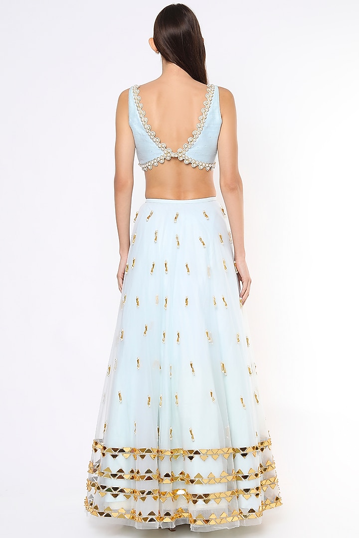 Powder Blue Embellished Wedding Lehenga Set by Papa Don't Preach by Shubhika at Pernia's Pop Up Shop