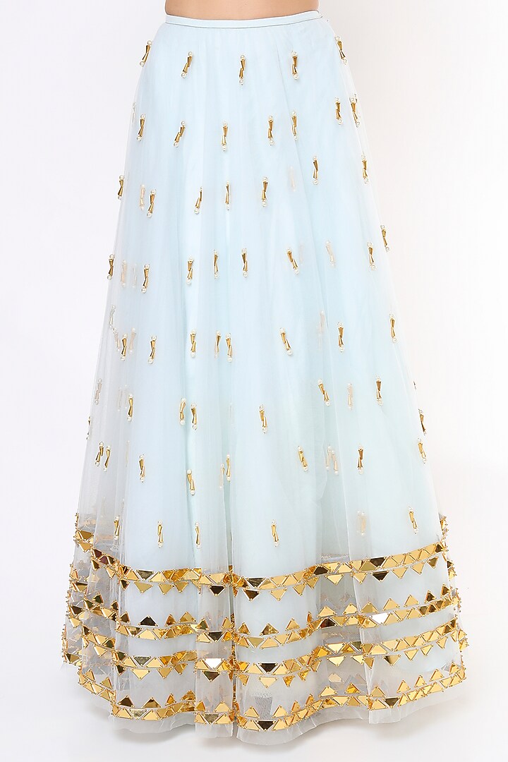 Powder Blue Embellished Wedding Lehenga Set by Papa Don't Preach by Shubhika at Pernia's Pop Up Shop