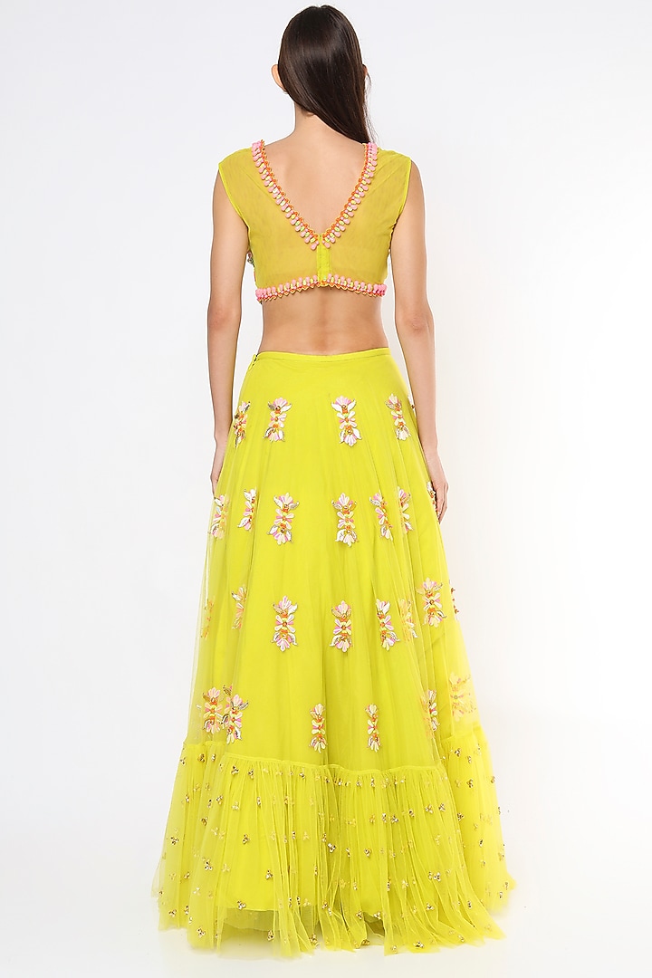 Lime Green Tulle Bridal Lehenga Set by Papa Don't Preach by Shubhika at Pernia's Pop Up Shop