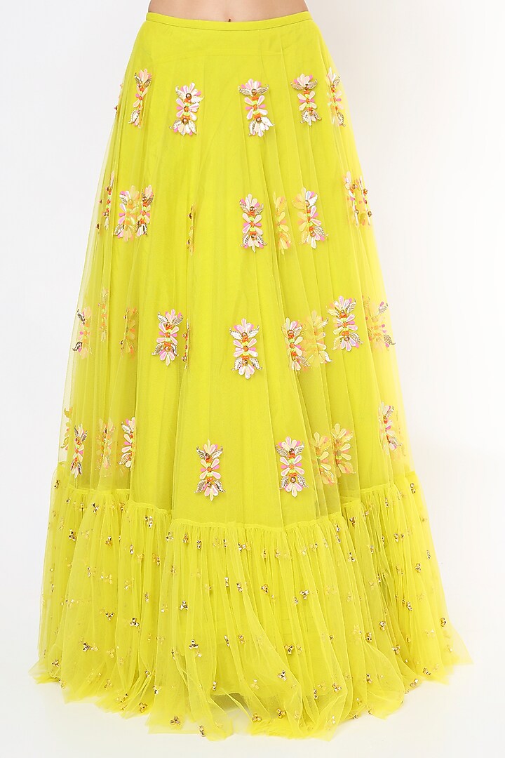 Lime Green Tulle Bridal Lehenga Set by Papa Don't Preach by Shubhika at Pernia's Pop Up Shop