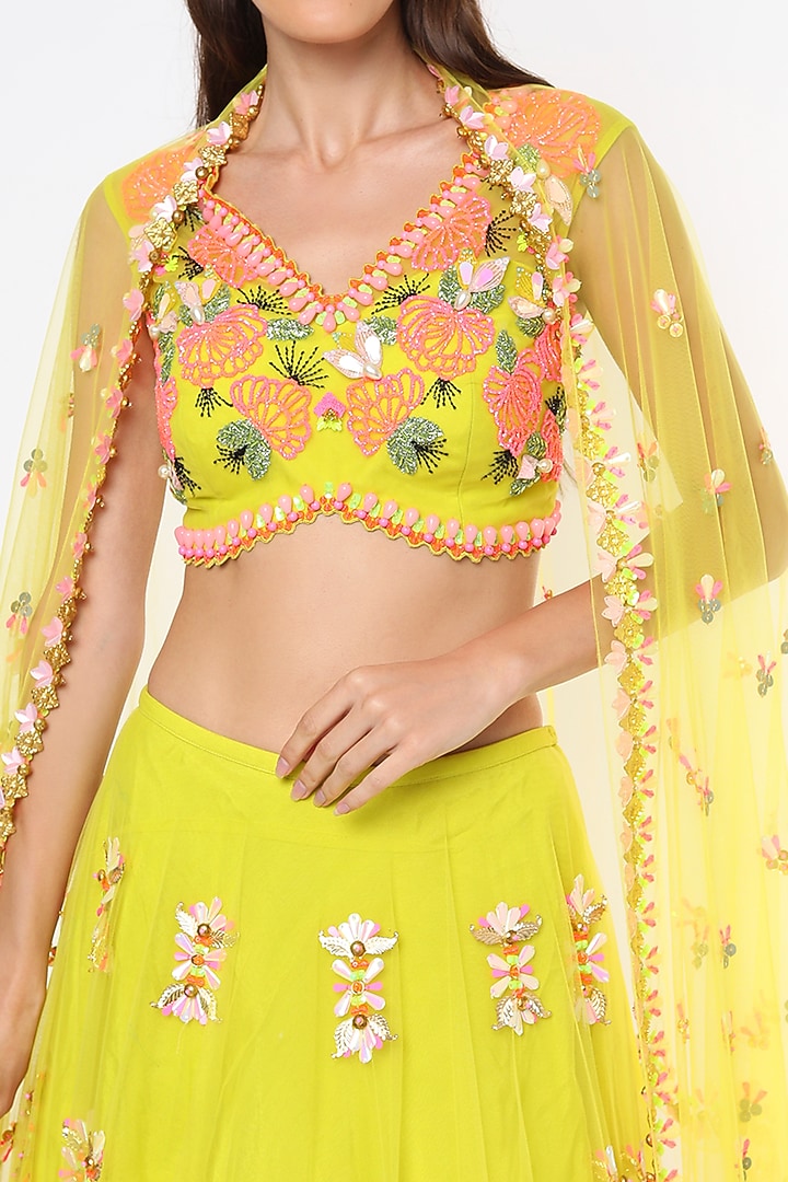 Lime Green Tulle Bridal Lehenga Set by Papa Don't Preach by Shubhika at Pernia's Pop Up Shop