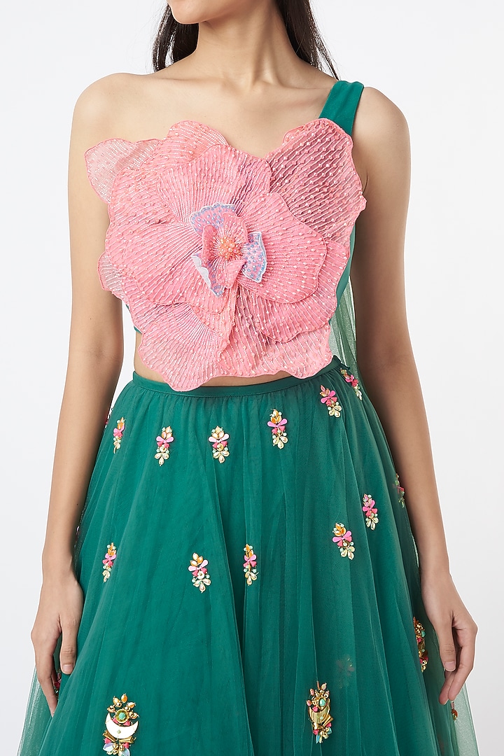 Dark Green Embroidered Bridal Lehenga Set by Papa Don't Preach by Shubhika at Pernia's Pop Up Shop