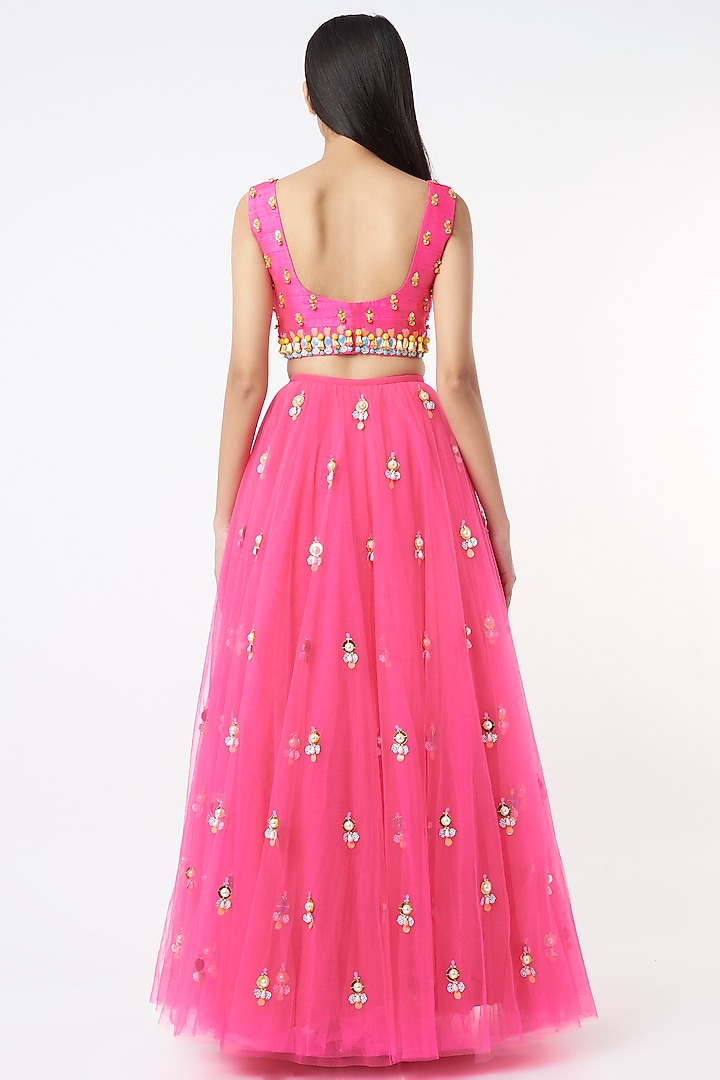 Hot Pink Embroidered Wedding Lehenga Set by Papa Don't Preach by Shubhika at Pernia's Pop Up Shop