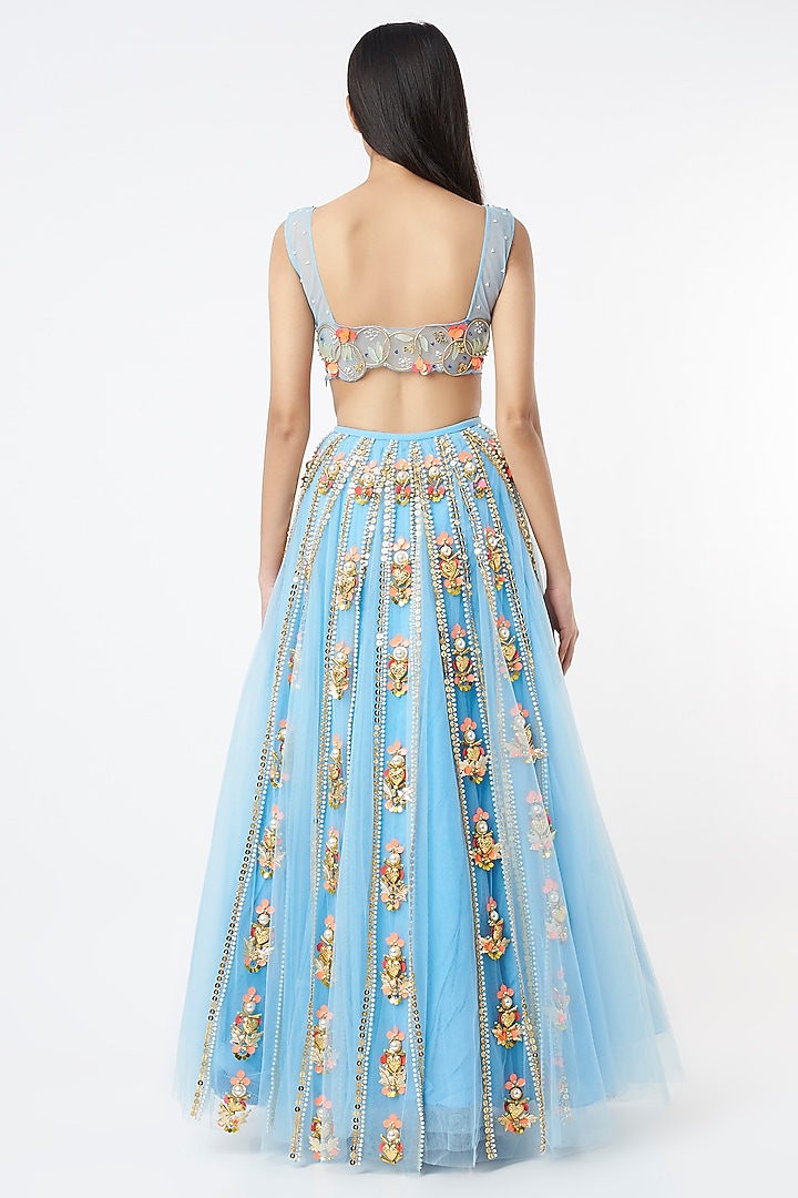 Powder Blue Embroidered Bridal Lehenga Set by Papa Don't Preach by Shubhika at Pernia's Pop Up Shop