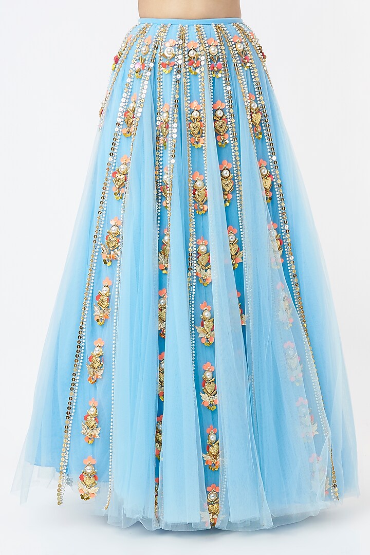 Powder Blue Embroidered Bridal Lehenga Set by Papa Don't Preach by Shubhika at Pernia's Pop Up Shop