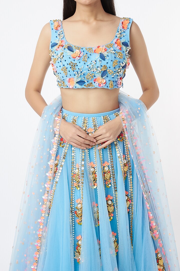 Powder Blue Embroidered Bridal Lehenga Set by Papa Don't Preach by Shubhika at Pernia's Pop Up Shop