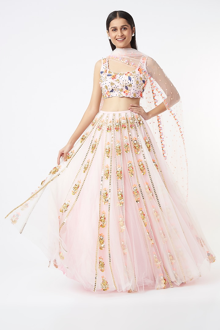 Blush Pink Embroidered Bridal Lehenga Set by Papa Don't Preach by Shubhika at Pernia's Pop Up Shop