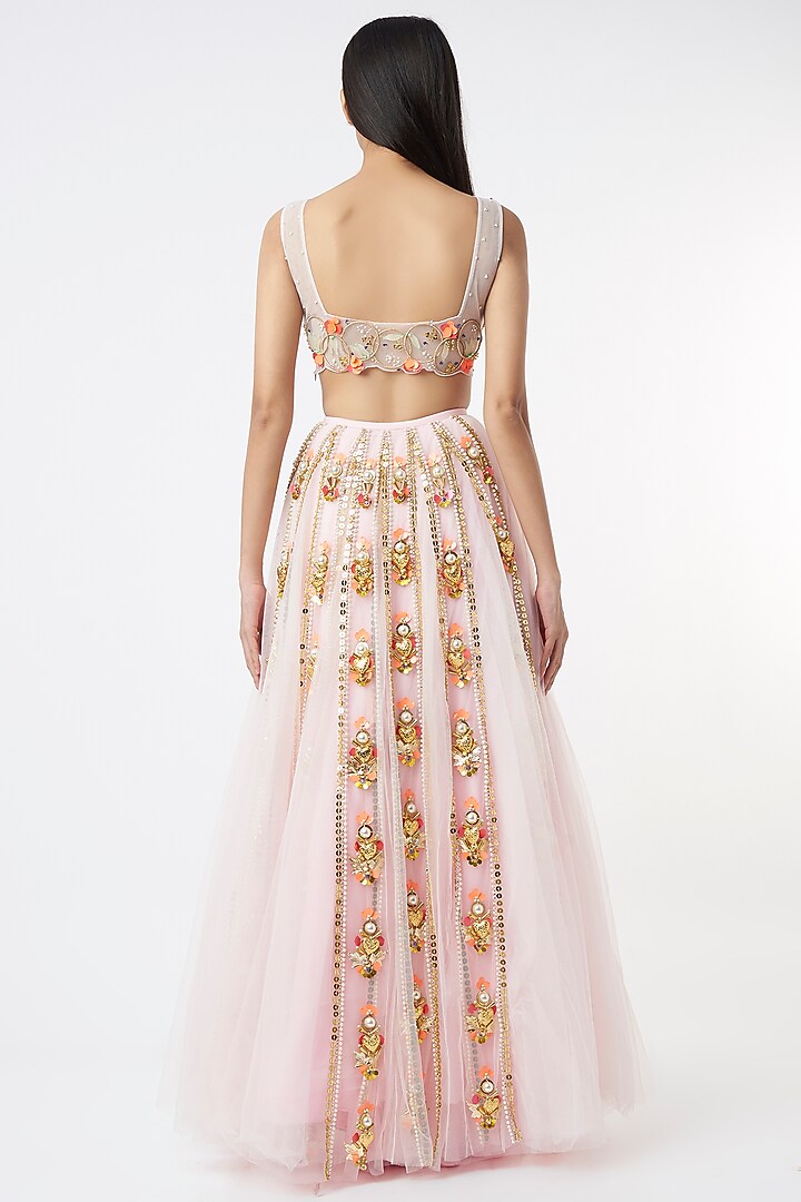 Blush Pink Embroidered Bridal Lehenga Set by Papa Don't Preach by Shubhika at Pernia's Pop Up Shop