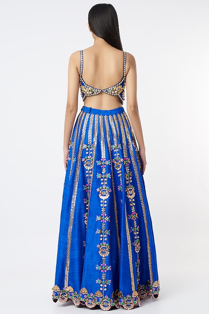 Electric Blue Embroidered Bridal Lehenga Set by Papa Don't Preach by Shubhika at Pernia's Pop Up Shop