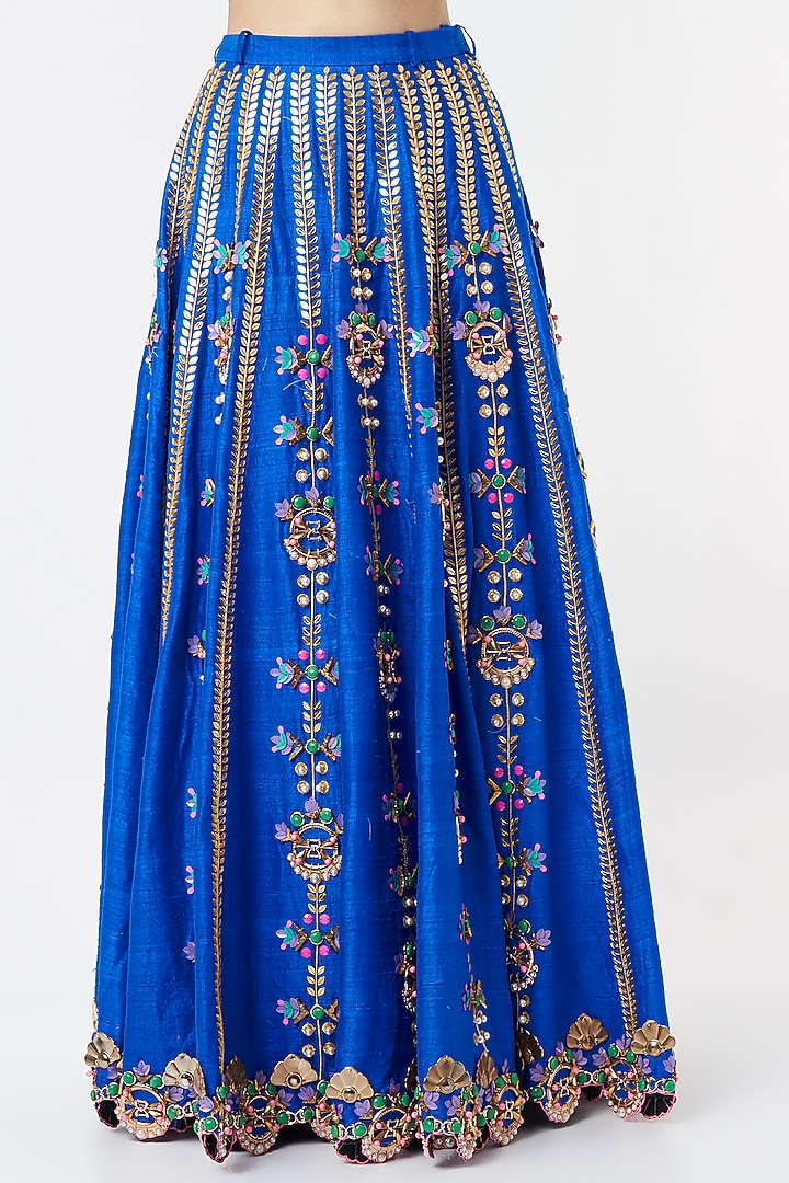Electric Blue Embroidered Bridal Lehenga Set by Papa Don't Preach by Shubhika at Pernia's Pop Up Shop