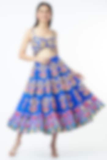 Electric Blue Embroidered Half Bridal Lehenga Set by Papa Don't Preach by Shubhika at Pernia's Pop Up Shop