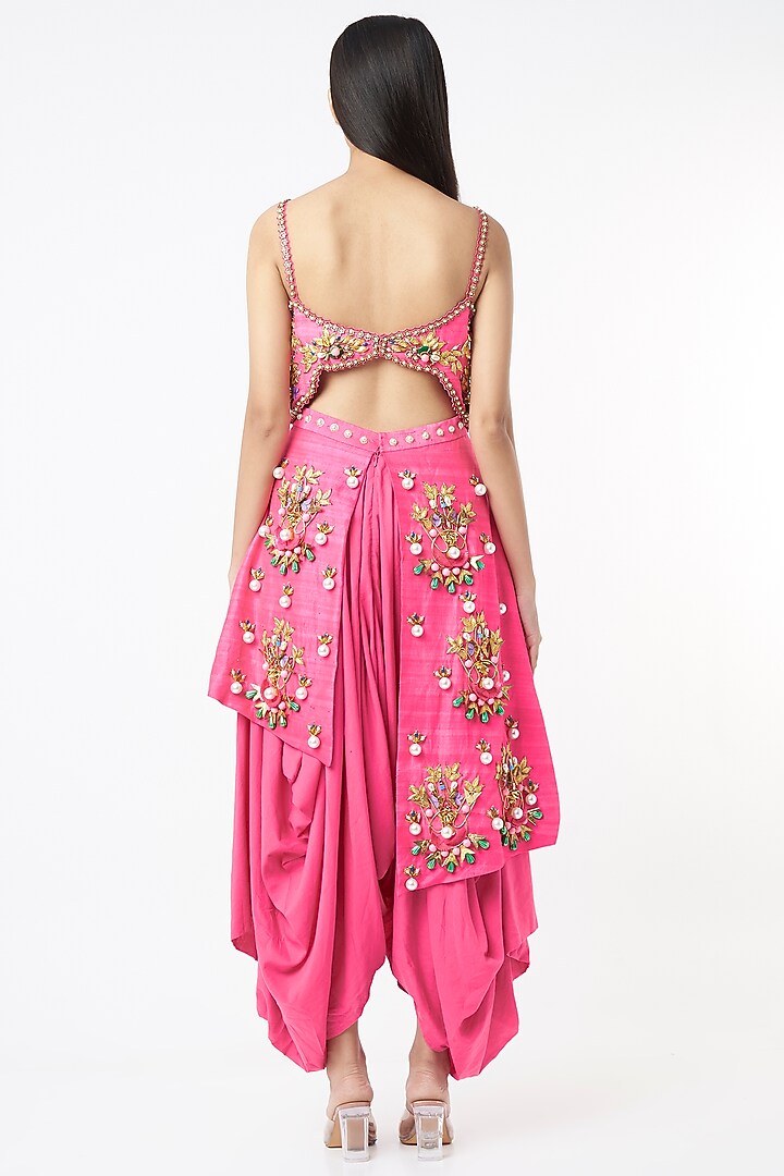 Hot Pink Embroidered Dhoti Jumpsuit by Papa Don't Preach by Shubhika at Pernia's Pop Up Shop