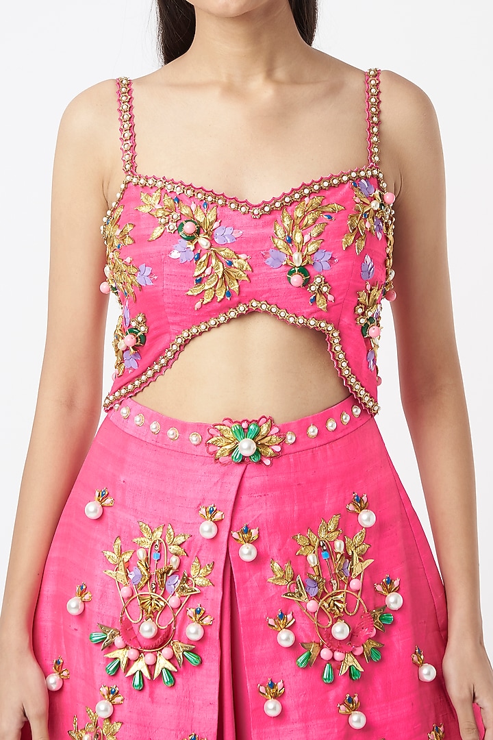 Hot Pink Embroidered Dhoti Jumpsuit by Papa Don't Preach by Shubhika at Pernia's Pop Up Shop