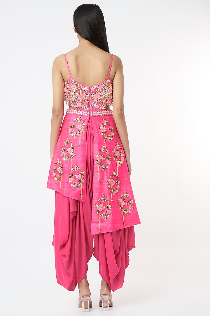 Hot Pink Aari Embroidered Dhoti Jumpsuit by Papa Don't Preach by Shubhika at Pernia's Pop Up Shop