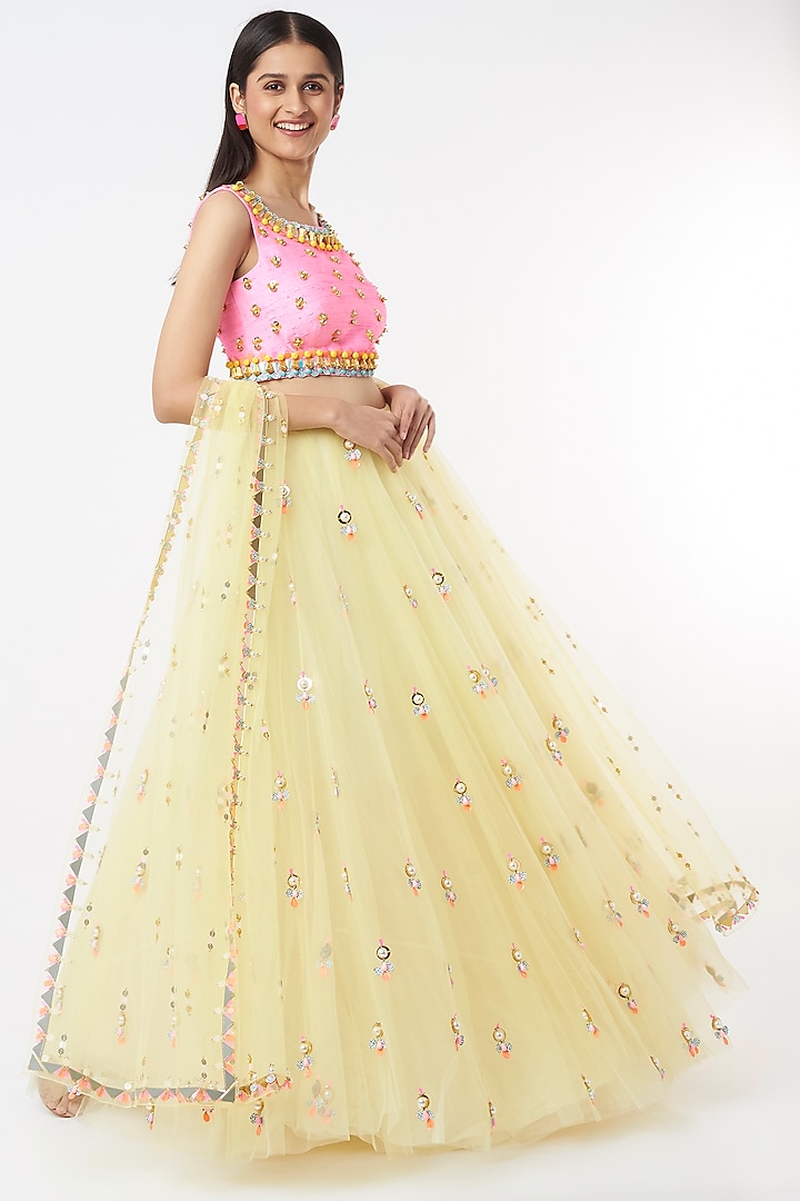 Baby Yellow Embroidered Lehenga Set Design by Papa Don't Preach by ...