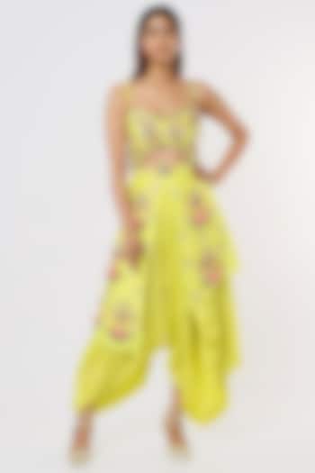 Lime Embroidered Dhoti Jumpsuit by Papa Don't Preach by Shubhika