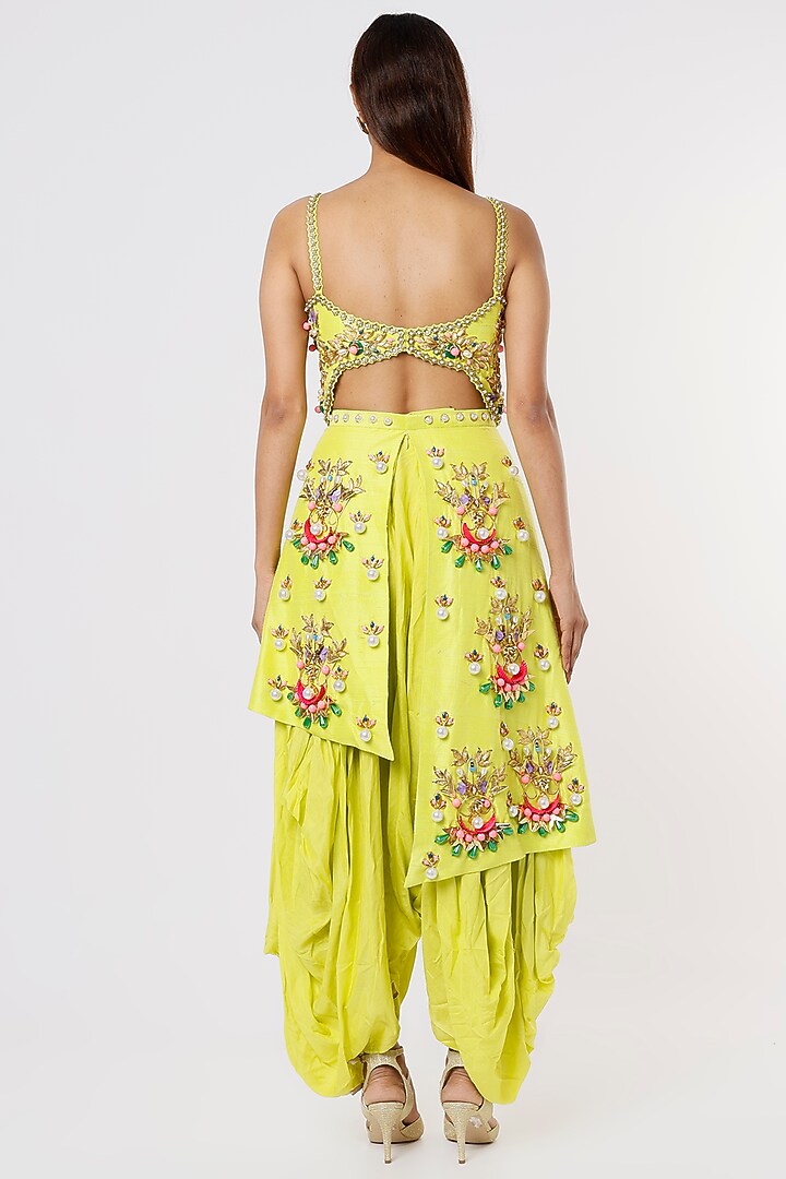 Lime Embroidered Dhoti Jumpsuit by Papa Don't Preach by Shubhika at Pernia's Pop Up Shop