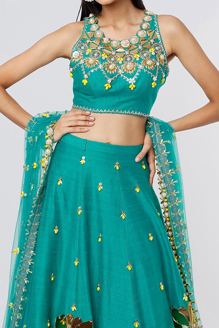 Forest Green Embroidered Bridal Lehenga Set by Papa Don't Preach by Shubhika at Pernia's Pop Up Shop
