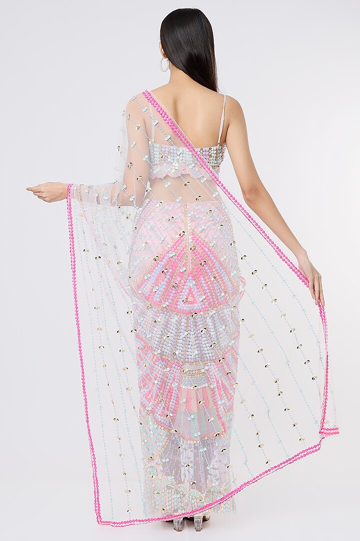 Blush Pink Embellished Pre-Stitched Bridal Saree Set by Papa Don't Preach by Shubhika at Pernia's Pop Up Shop
