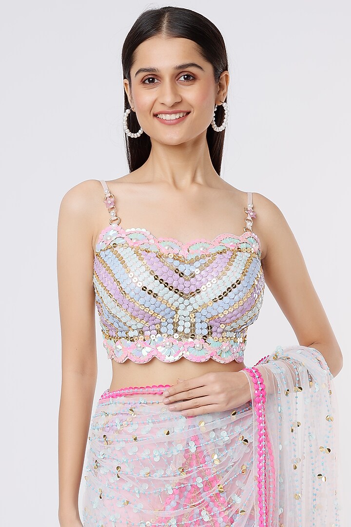 Blush Pink Embellished Pre-Stitched Bridal Saree Set by Papa Don't Preach by Shubhika at Pernia's Pop Up Shop