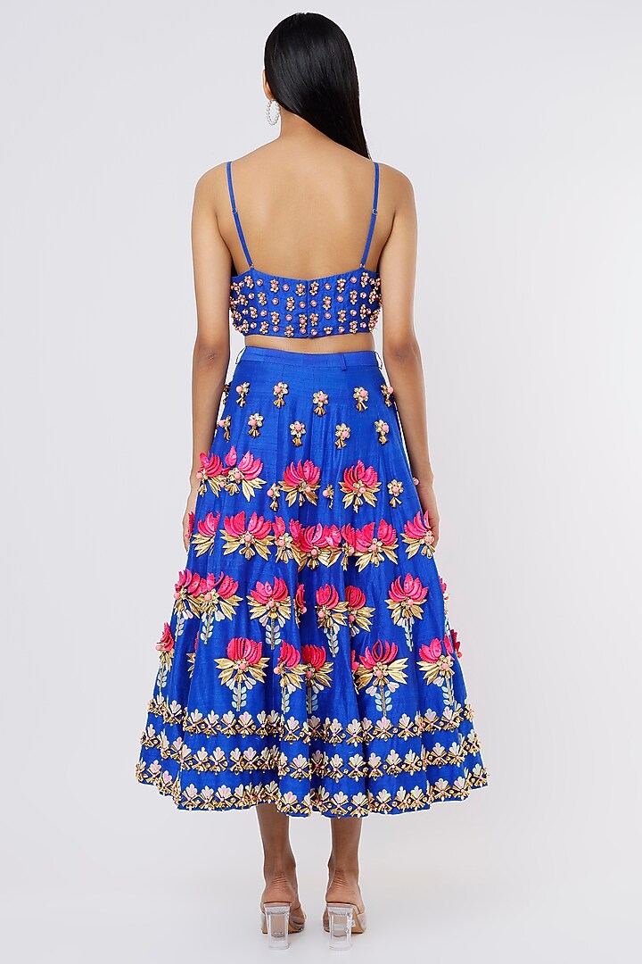 Electric Blue Embroidered Short Bridal Lehenga Set by Papa Don't Preach by Shubhika at Pernia's Pop Up Shop