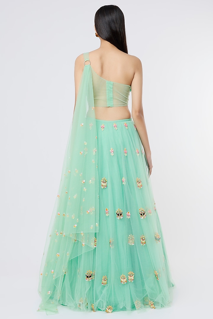 Mint Green Embroidered Bridal Lehenga Set by Papa Don't Preach by Shubhika at Pernia's Pop Up Shop