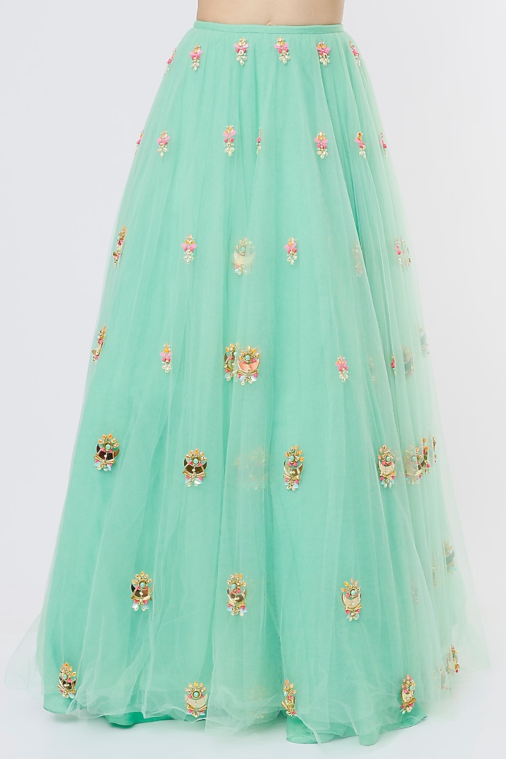 Mint Green Embroidered Bridal Lehenga Set by Papa Don't Preach by Shubhika at Pernia's Pop Up Shop