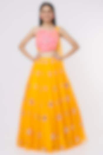 Mango Yellow Embroidered Bridal Lehenga Set by Papa Don't Preach by Shubhika at Pernia's Pop Up Shop