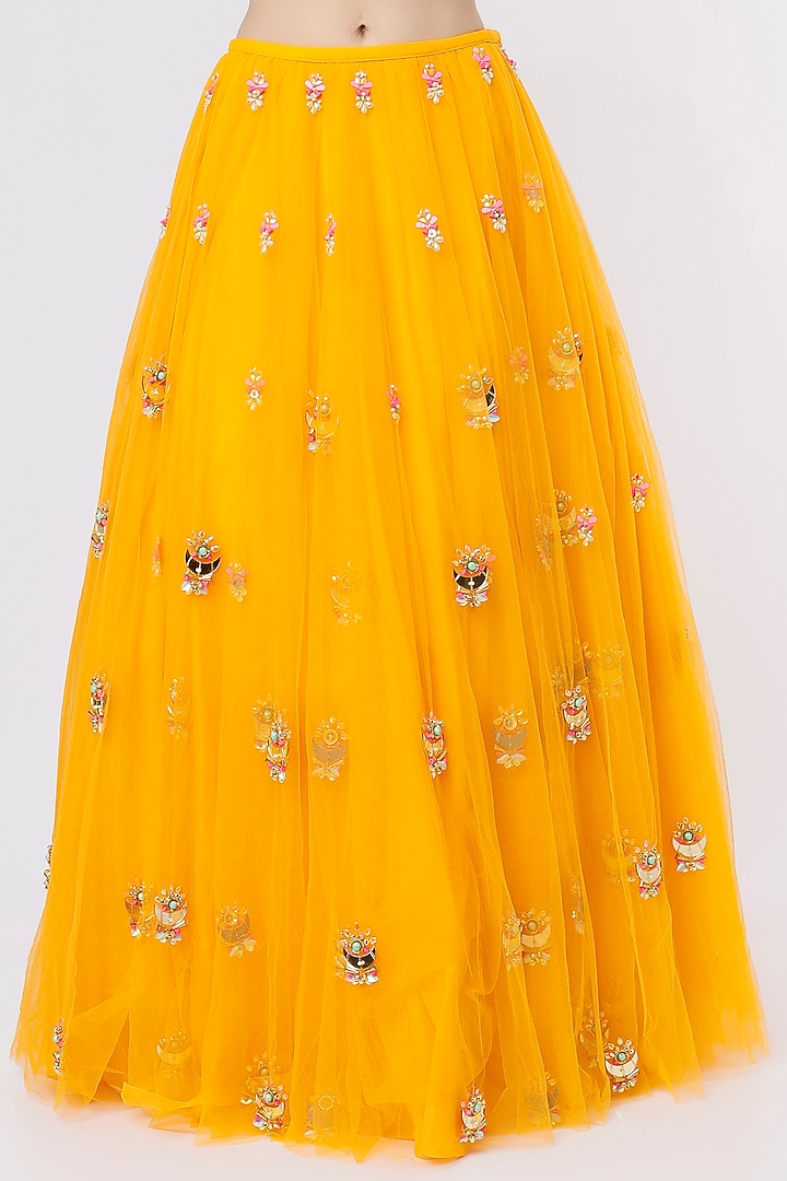 Mango Yellow Embroidered Bridal Lehenga Set by Papa Don't Preach by Shubhika at Pernia's Pop Up Shop