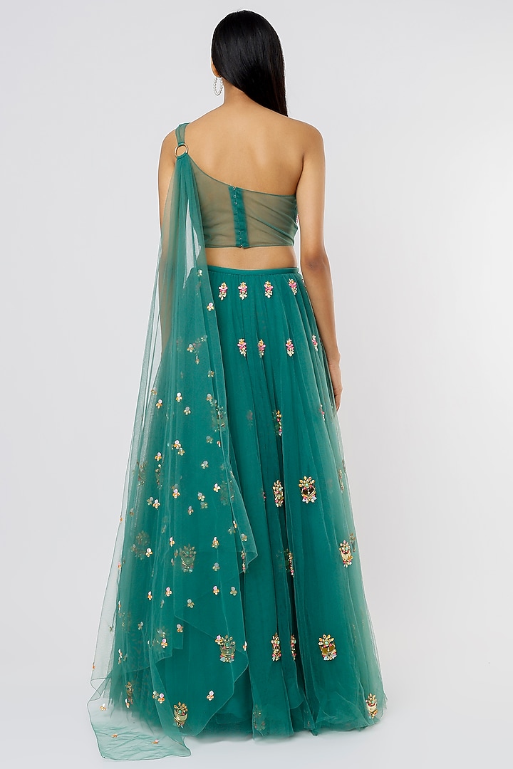 Dark Green Embroidered Bridal Lehenga Set by Papa Don't Preach by Shubhika at Pernia's Pop Up Shop