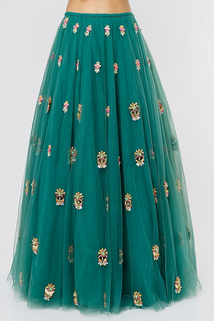Dark Green Embroidered Bridal Lehenga Set by Papa Don't Preach by Shubhika at Pernia's Pop Up Shop