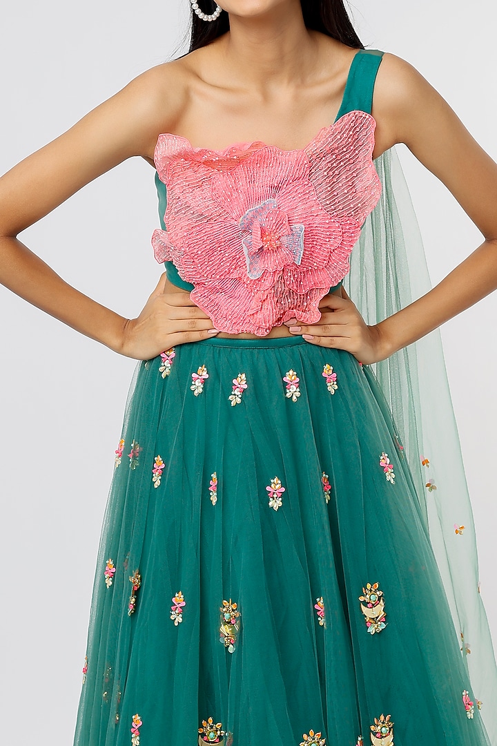 Dark Green Embroidered Bridal Lehenga Set by Papa Don't Preach by Shubhika at Pernia's Pop Up Shop