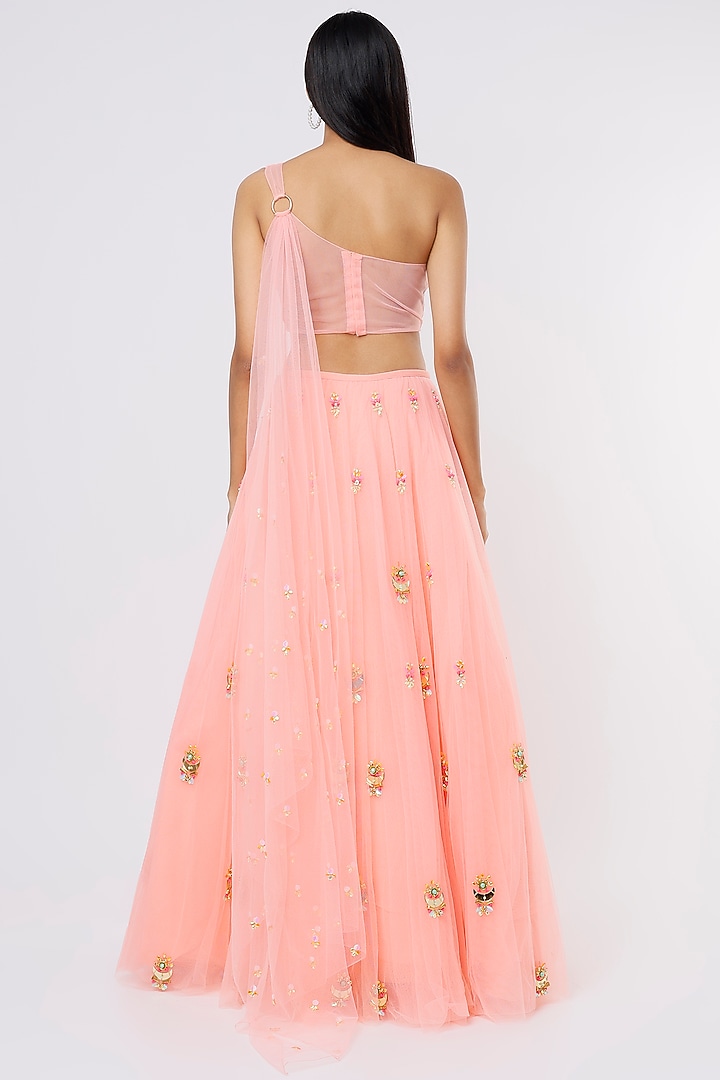 Peach Embroidered Bridal Lehenga Set by Papa Don't Preach by Shubhika at Pernia's Pop Up Shop