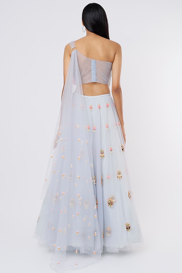 Powder Blue Embroidered Bridal Lehenga Set by Papa Don't Preach by Shubhika at Pernia's Pop Up Shop