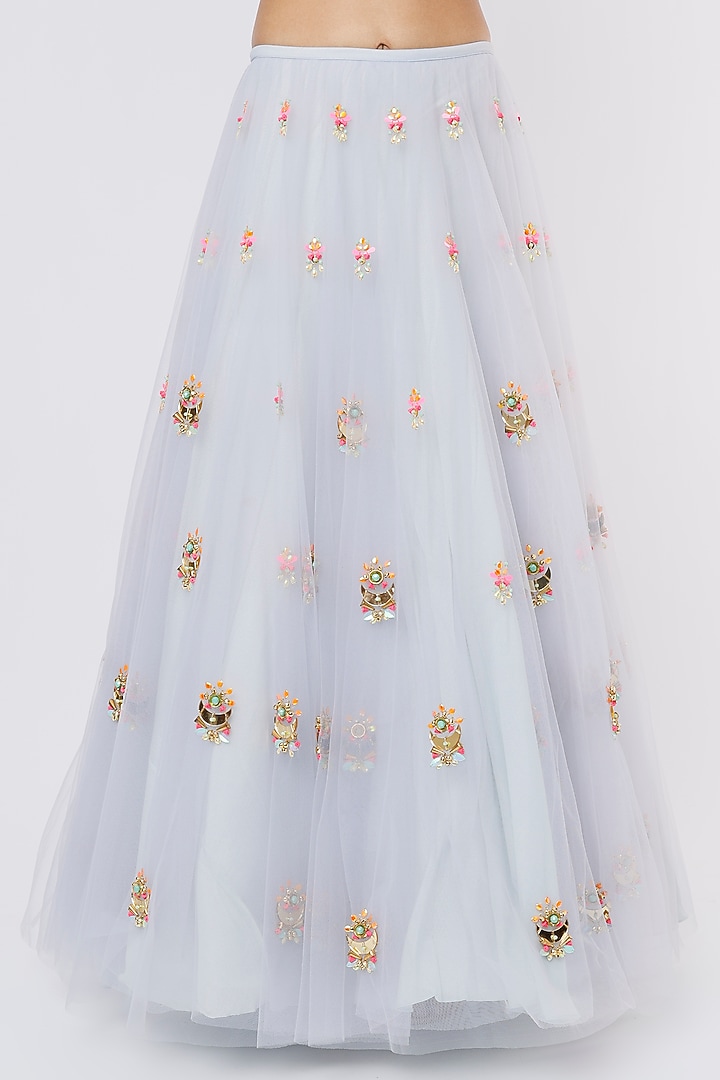 Powder Blue Embroidered Bridal Lehenga Set by Papa Don't Preach by Shubhika at Pernia's Pop Up Shop