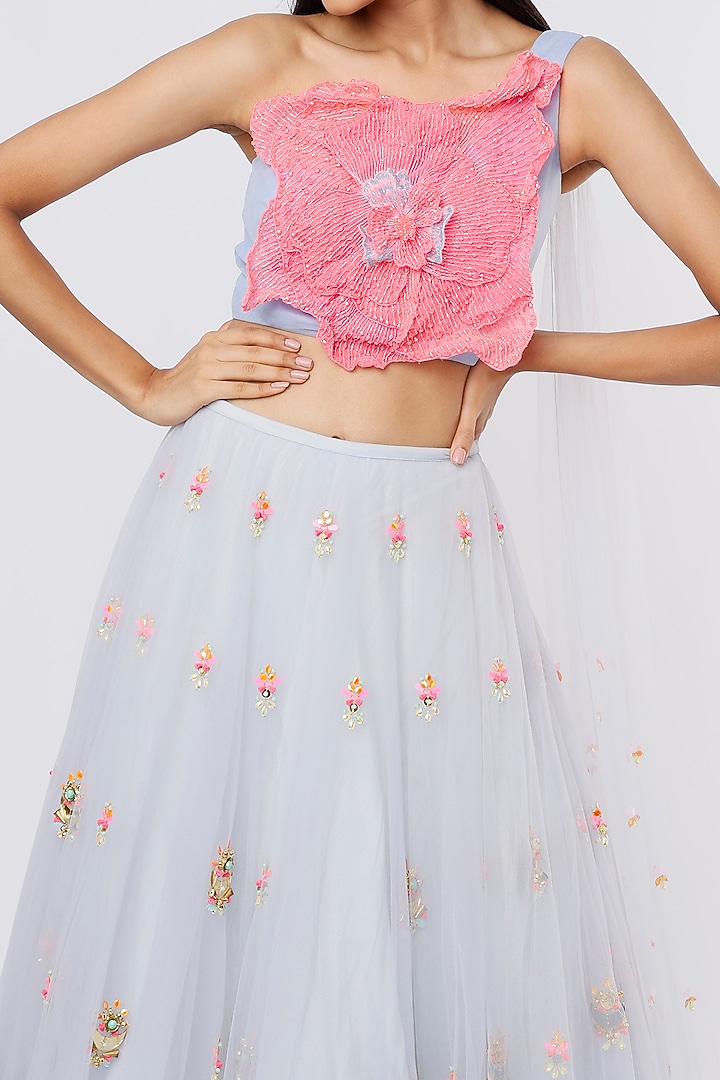 Powder Blue Embroidered Bridal Lehenga Set by Papa Don't Preach by Shubhika at Pernia's Pop Up Shop