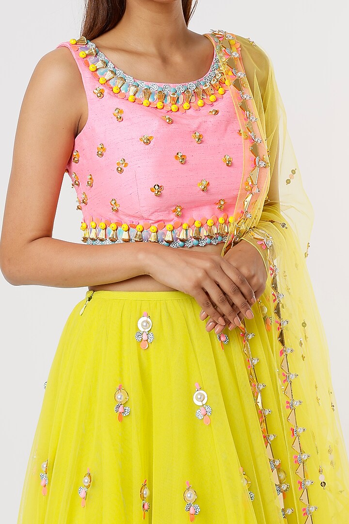 Lime Embroidered Bridal Lehenga Set by Papa Don't Preach by Shubhika at Pernia's Pop Up Shop
