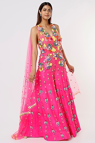 Hot Pink Embroidered Jumpsuit by Papa Don't Preach by Shubhika