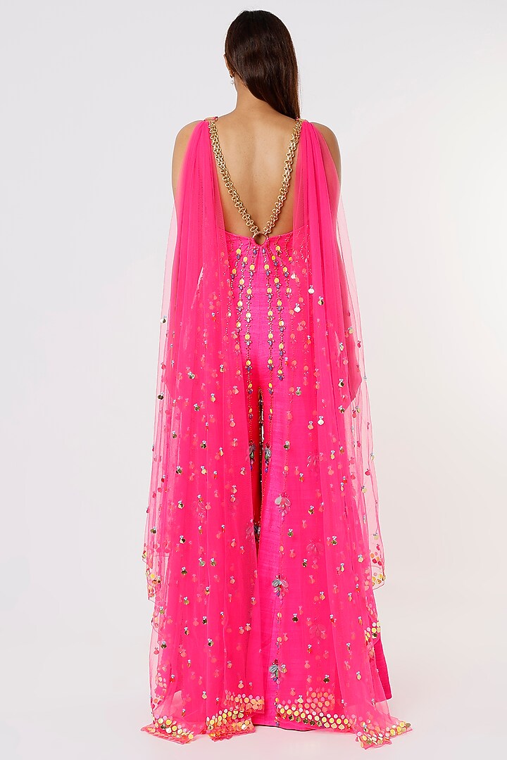Hot Pink Embroidered Jumpsuit by Papa Don't Preach by Shubhika at Pernia's Pop Up Shop