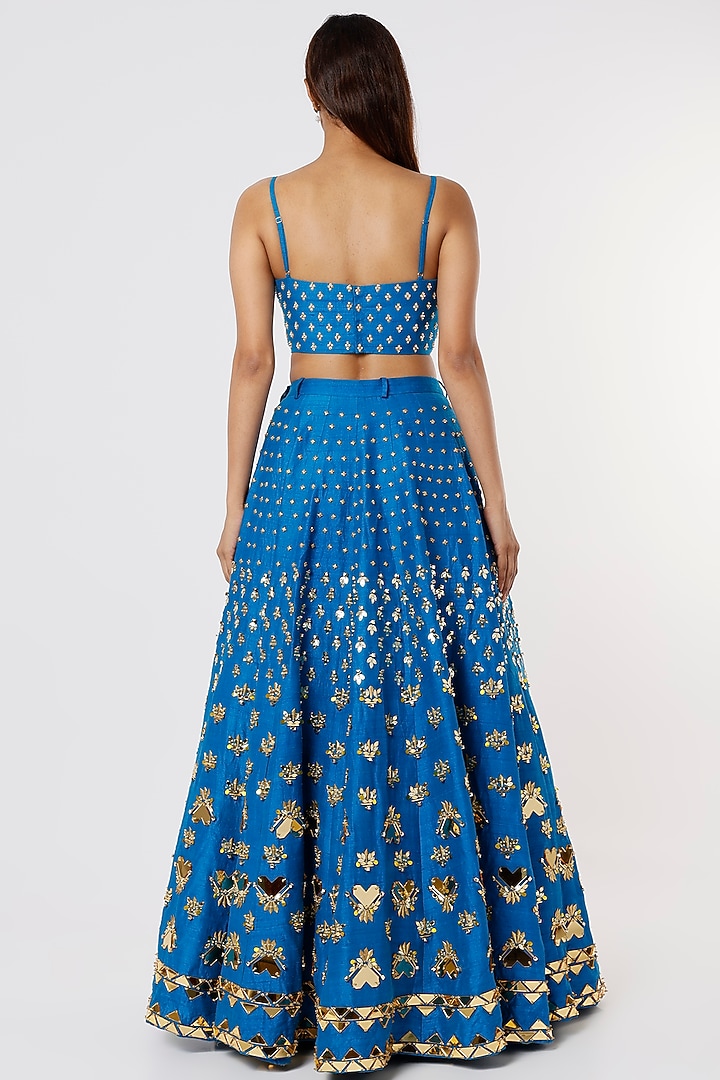 Teal Blue Embroidered Bridal Lehenga Set by Papa Don't Preach by Shubhika at Pernia's Pop Up Shop