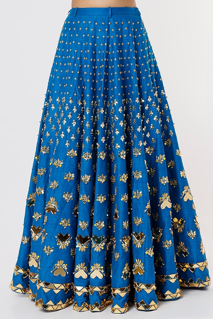 Teal Blue Embroidered Bridal Lehenga Set by Papa Don't Preach by Shubhika at Pernia's Pop Up Shop