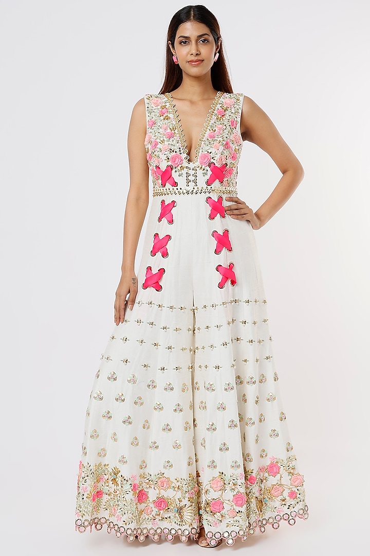 Ivory Embroidered Jumpsuit by Papa Don't Preach by Shubhika