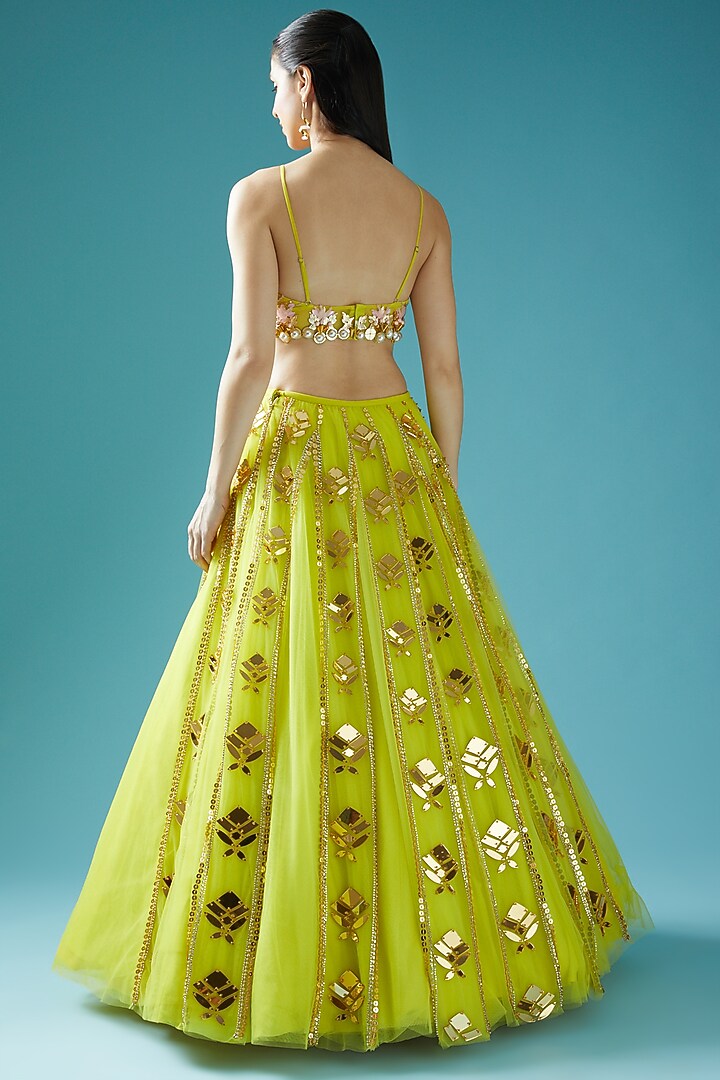 Lime Green Embellished Bridal Lehenga Set by Papa Don't Preach by Shubhika at Pernia's Pop Up Shop