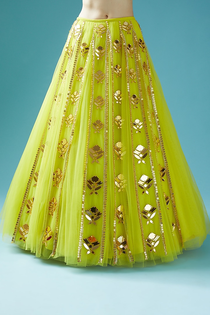 Lime Green Embellished Bridal Lehenga Set by Papa Don't Preach by Shubhika at Pernia's Pop Up Shop